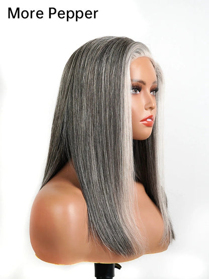 5x5 Closure Salt & Pepper More Salt Highlight Front Glueless Straight Wig