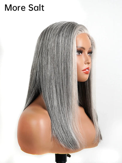 5x5 Closure Salt & Pepper More Salt Highlight Front Glueless Straight Wig
