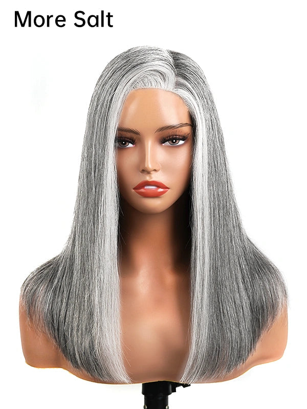 5x5 Closure Salt & Pepper More Salt Highlight Front Glueless Straight Wig