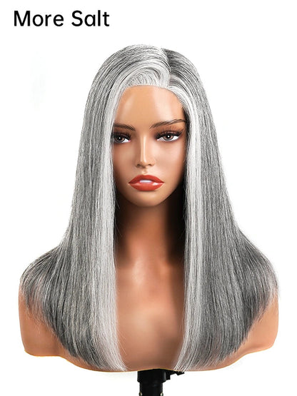 5x5 Closure Salt & Pepper More Salt Highlight Front Glueless Straight Wig