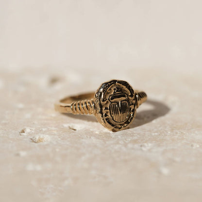 Ancient Scarab Solid Gold Ring