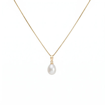 18K Solid Gold Teardrop Pearl Pendant Necklace 6-7mm