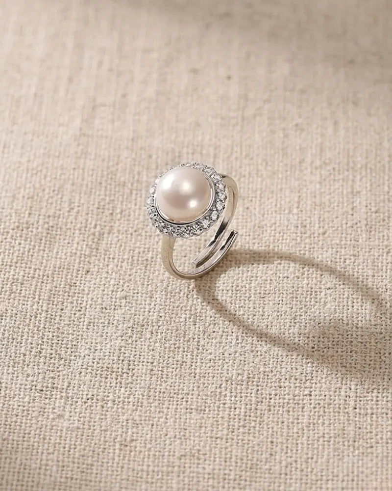 10-10.5mm Large Pearl Ring, Adjustable S925 Sterling Silver Freshwater Pearl Ring
