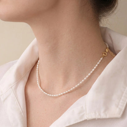 Minimalist 2-3mm Tiny Rice Real Freshwater Pearl Necklace for Women