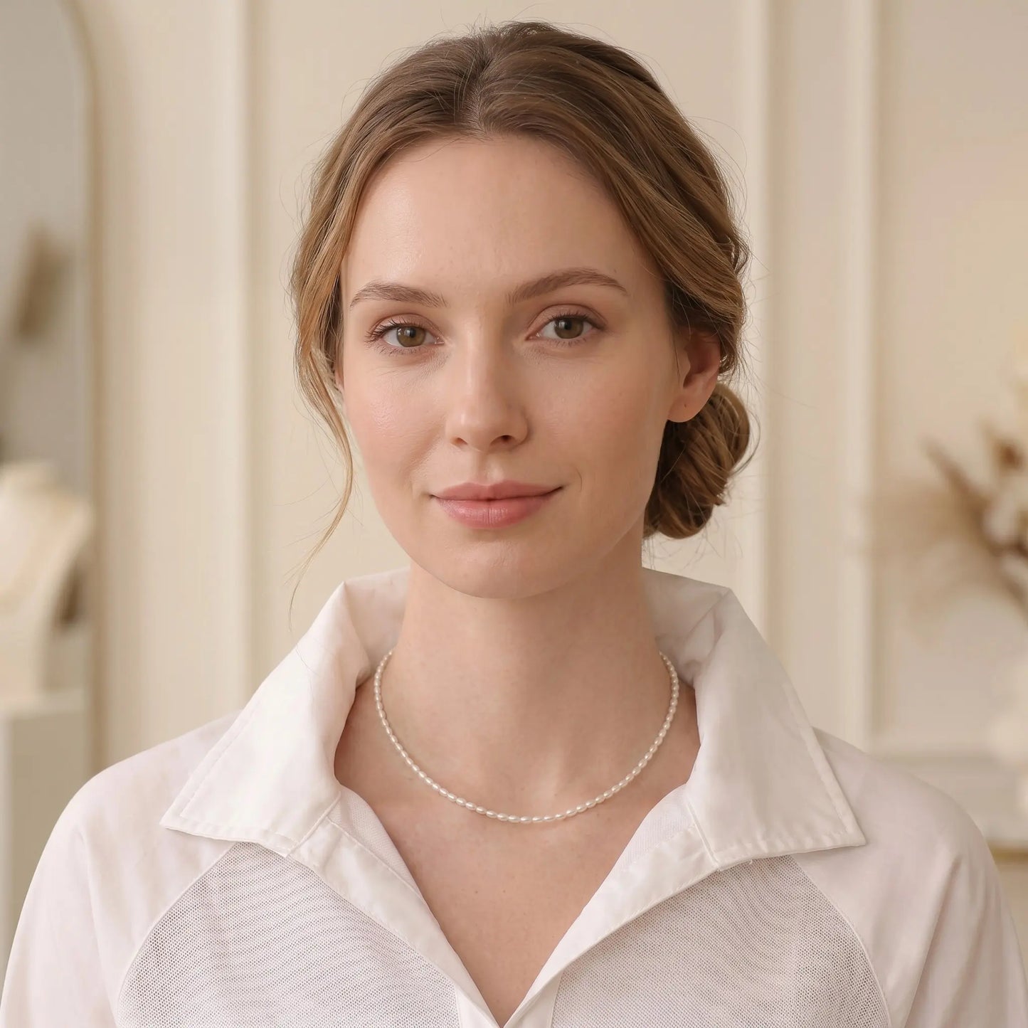 Minimalist 2-3mm Tiny Rice Real Freshwater Pearl Necklace for Women