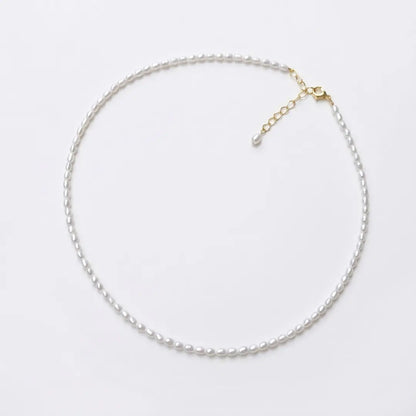 Minimalist 2-3mm Tiny Rice Real Freshwater Pearl Necklace for Women