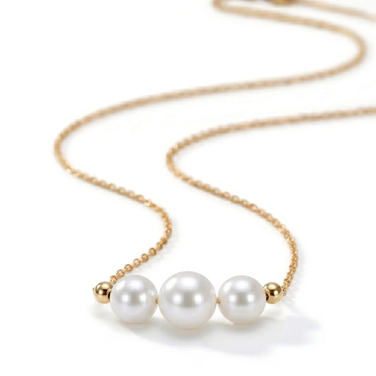 18K Solid Gold Akoya Pearl Pendant Necklace Minimalist Au750 Fine Jewelry