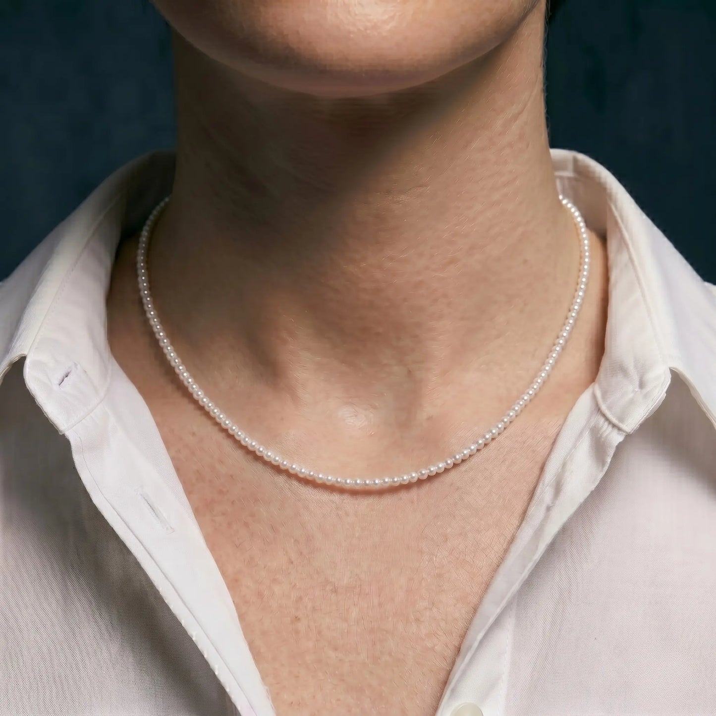 Skinny Pearl Necklace 18K Solid Gold 2-2.5mm Freshwater Pearl Choker