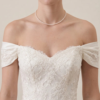 Dainty Bridal Pearl Choker Necklace, 18K Solid Gold 2-2.5mm Skinny Bride Gift