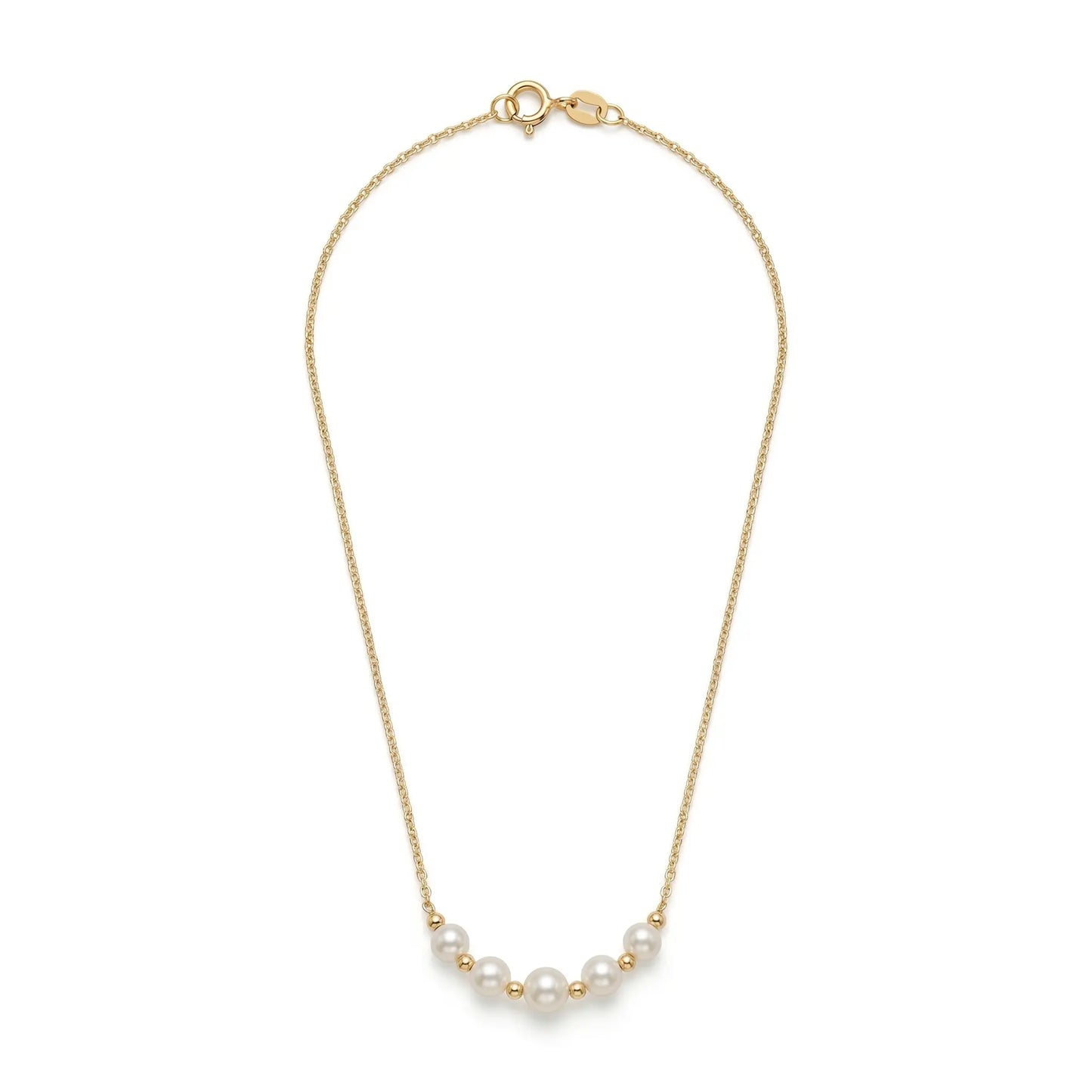 Versatile 18K Solid Gold Sliding Pearl Necklace, 2-in-1 Station 5-5.5mm Freshwater Pearl Choker for Women