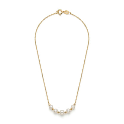 Versatile 18K Solid Gold Sliding Pearl Necklace, 2-in-1 Station 5-5.5mm Freshwater Pearl Choker for Women
