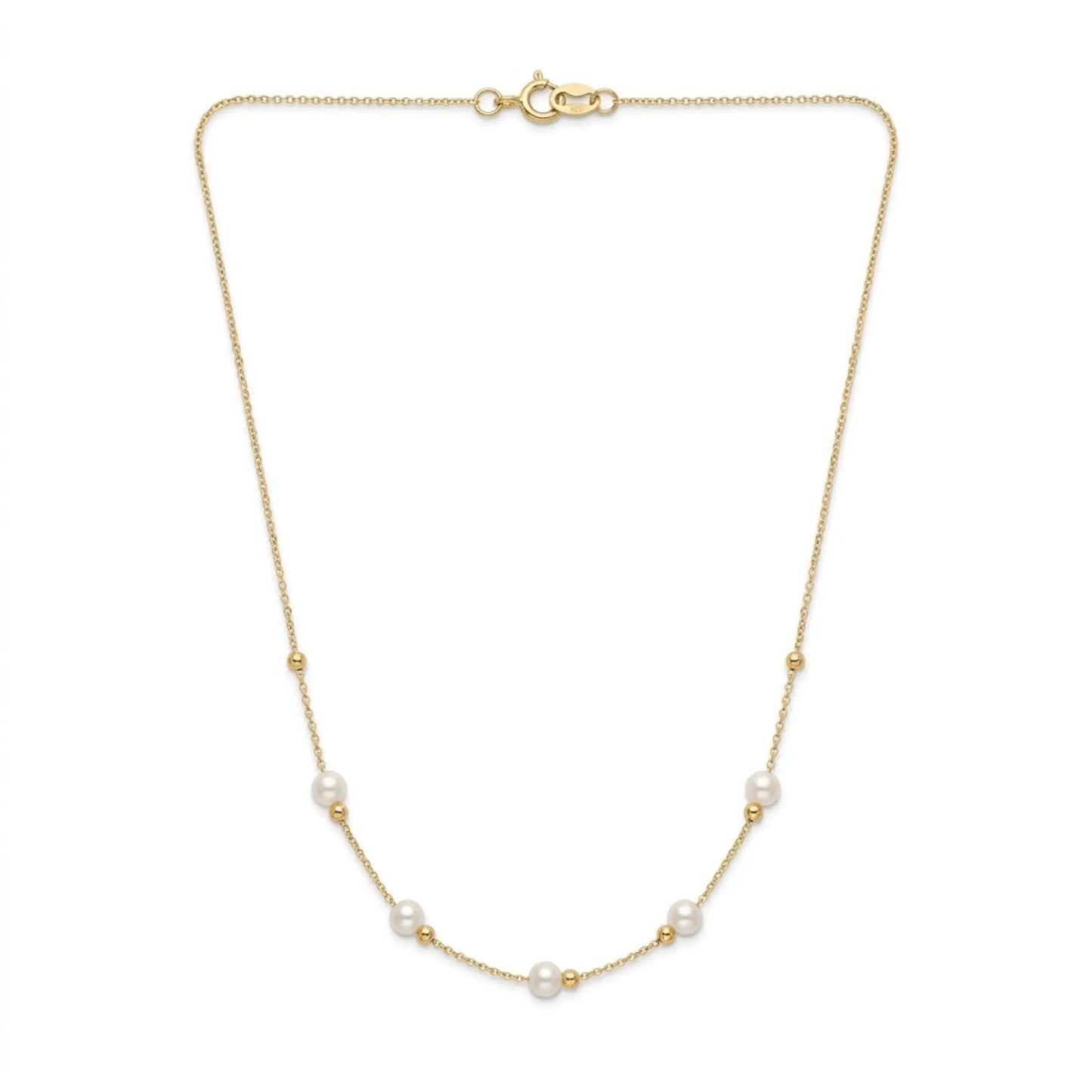 Versatile 18K Solid Gold Sliding Pearl Necklace, 2-in-1 Station 5-5.5mm Freshwater Pearl Choker for Women