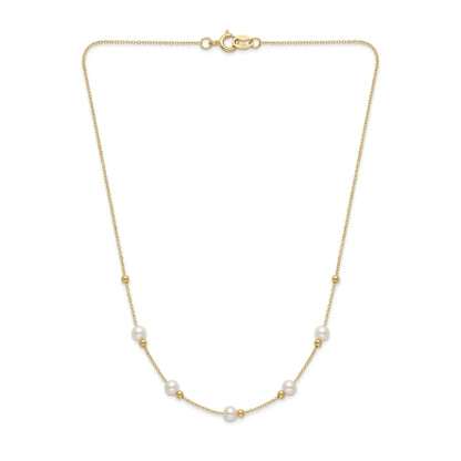 Versatile 18K Solid Gold Sliding Pearl Necklace, 2-in-1 Station 5-5.5mm Freshwater Pearl Choker for Women