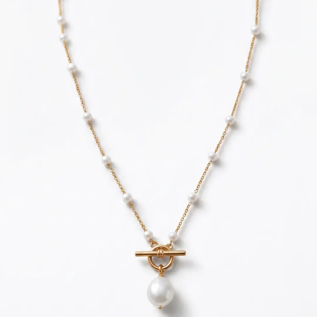 Bridal Baroque Pearl Pendant, 18K Gold Vermeil Wedding Necklace over Sterling Silver