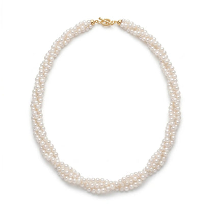 Twisted Pearl Necklace -3-3.5mm-Strand Tiny White Pearl Woven Necklace