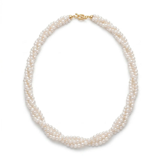 Twisted Pearl Necklace -3-3.5mm-Strand Tiny White Pearl Woven Necklace