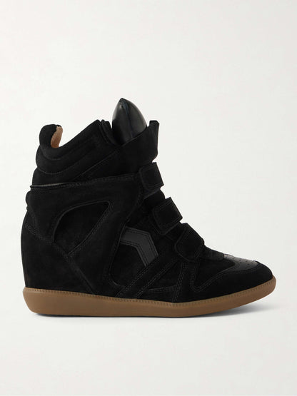 Bekett leather-trimmed suede high-top wedge sneakers
