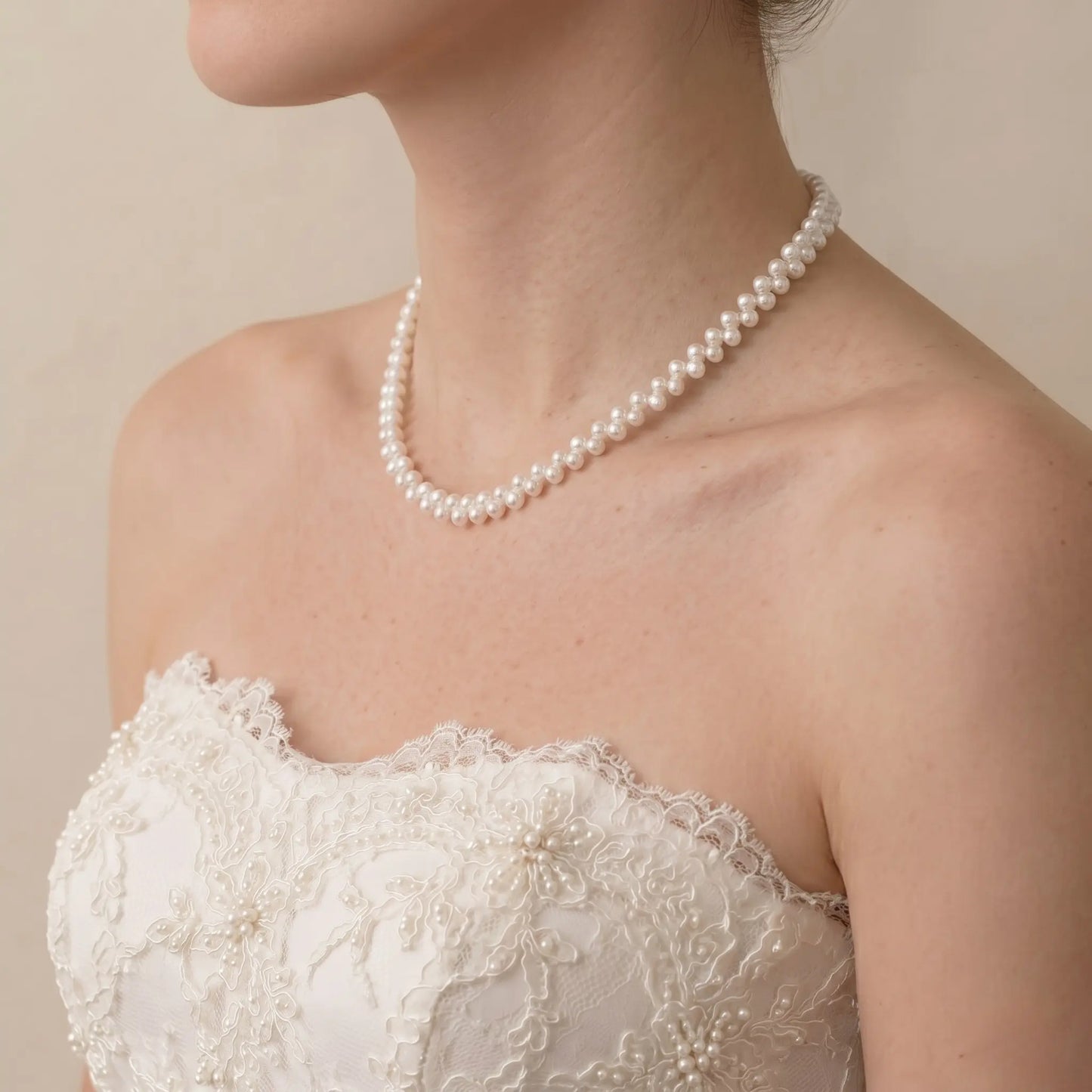 Baroque Pearl Wheat Necklace for Bride, 5-6mm Vintage Inspired White Pearl Jewelry