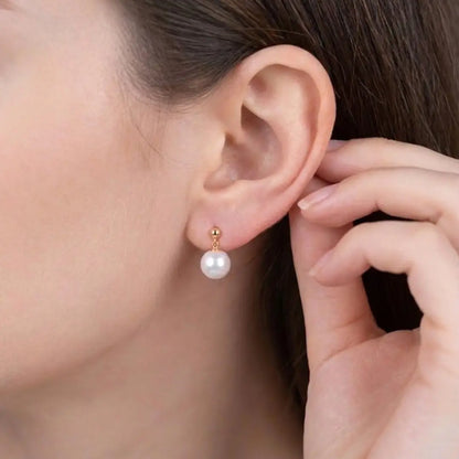 18K Gold Bead and Akoya Pearl Drop Earrings