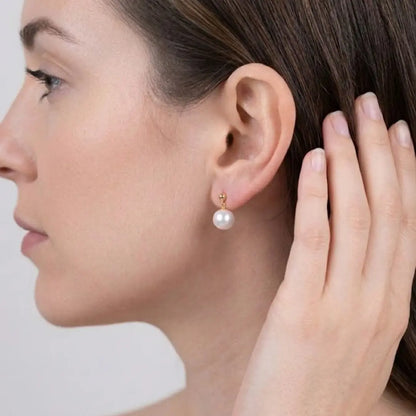 18K Gold Bead and Akoya Pearl Drop Earrings