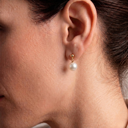 18K Gold Bead and Akoya Pearl Drop Earrings