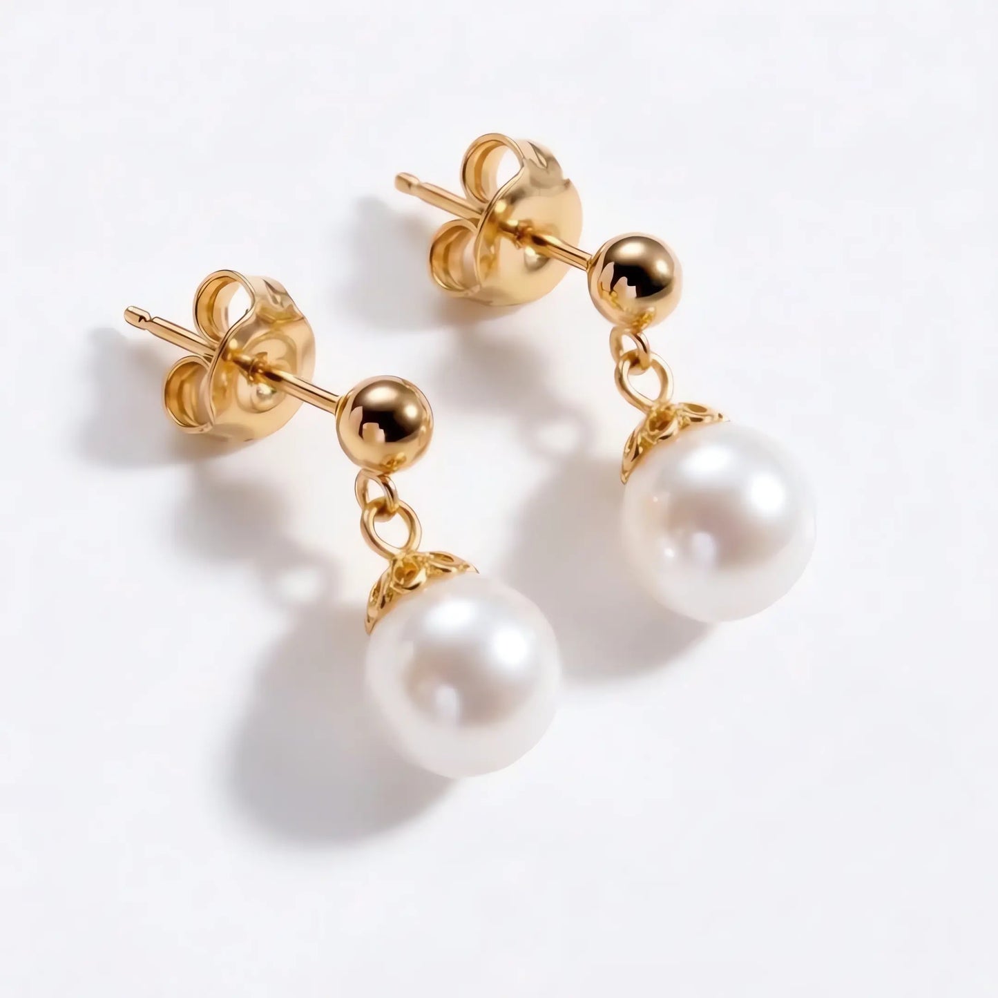 18K Gold Bead and Akoya Pearl Drop Earrings