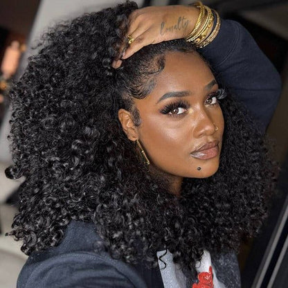 Water Wave Half Wig with Crochet Hair Bundles Invisi Hairline Wear & Go Glueless Human Hair Wig for Beginners