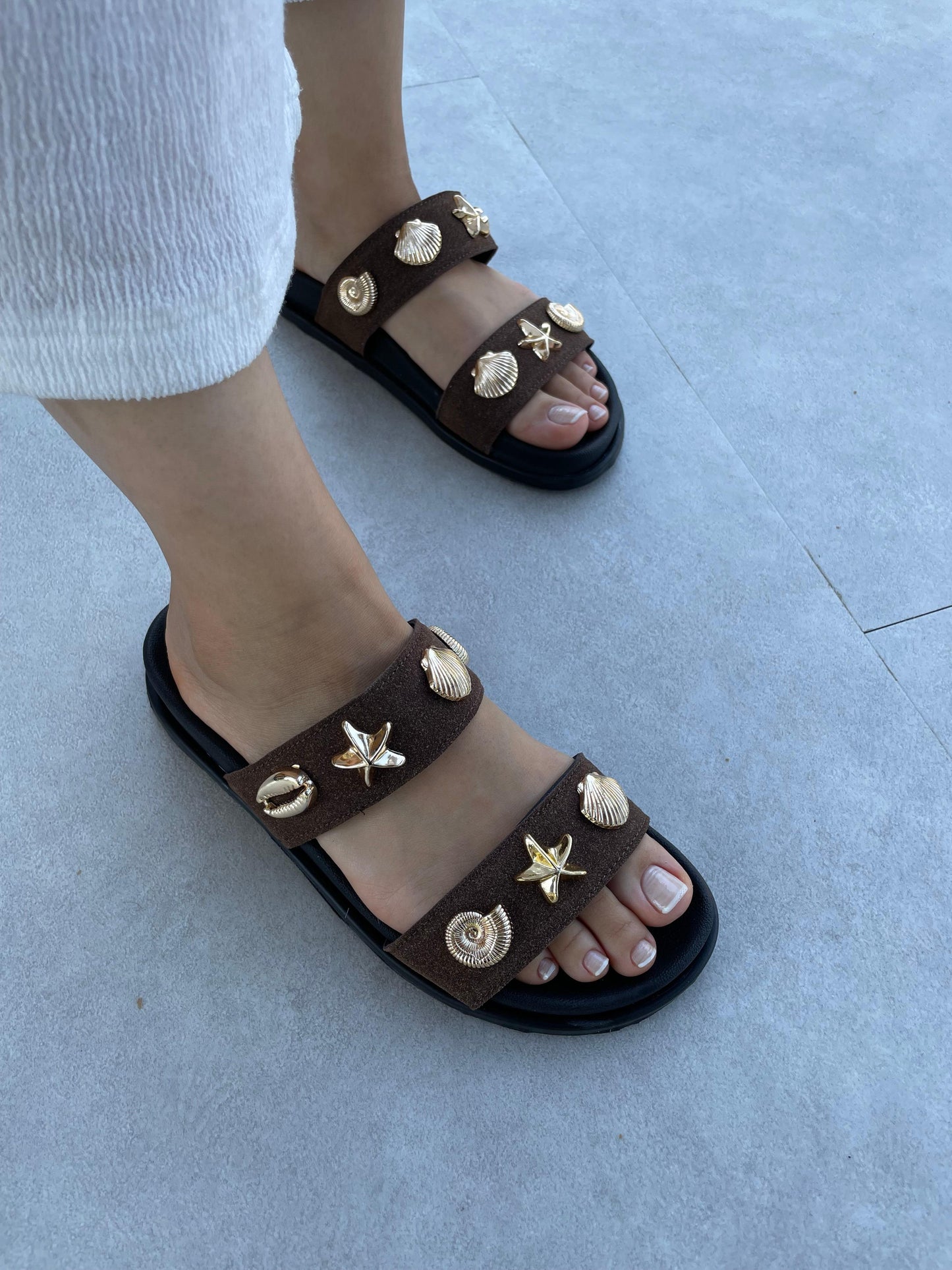 Patent Leather Slippers with Accessory Details