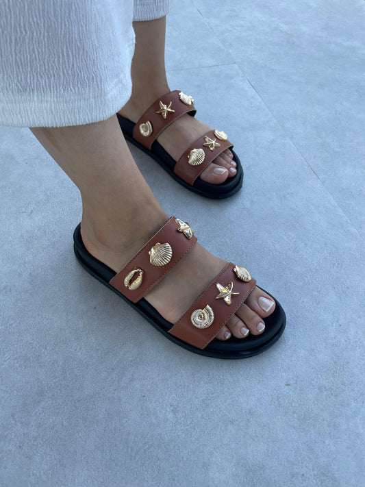 Patent Leather Slippers with Accessory Details