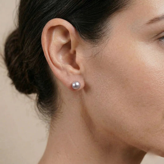 S925 Sterling Silver Gray Pearl Earrings, 7-7.5mm Natural Luster Studs